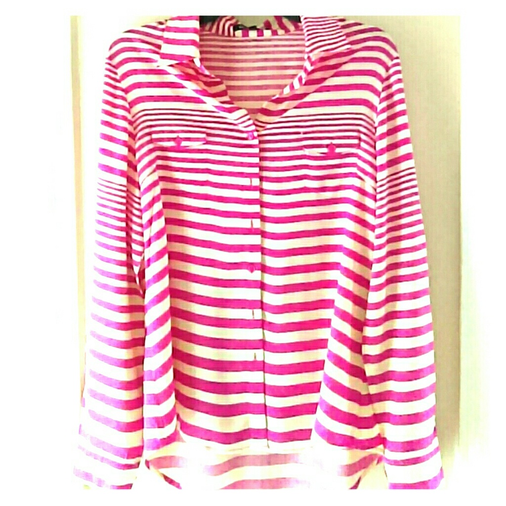 Blouse pink and cream striped, long sleeve button